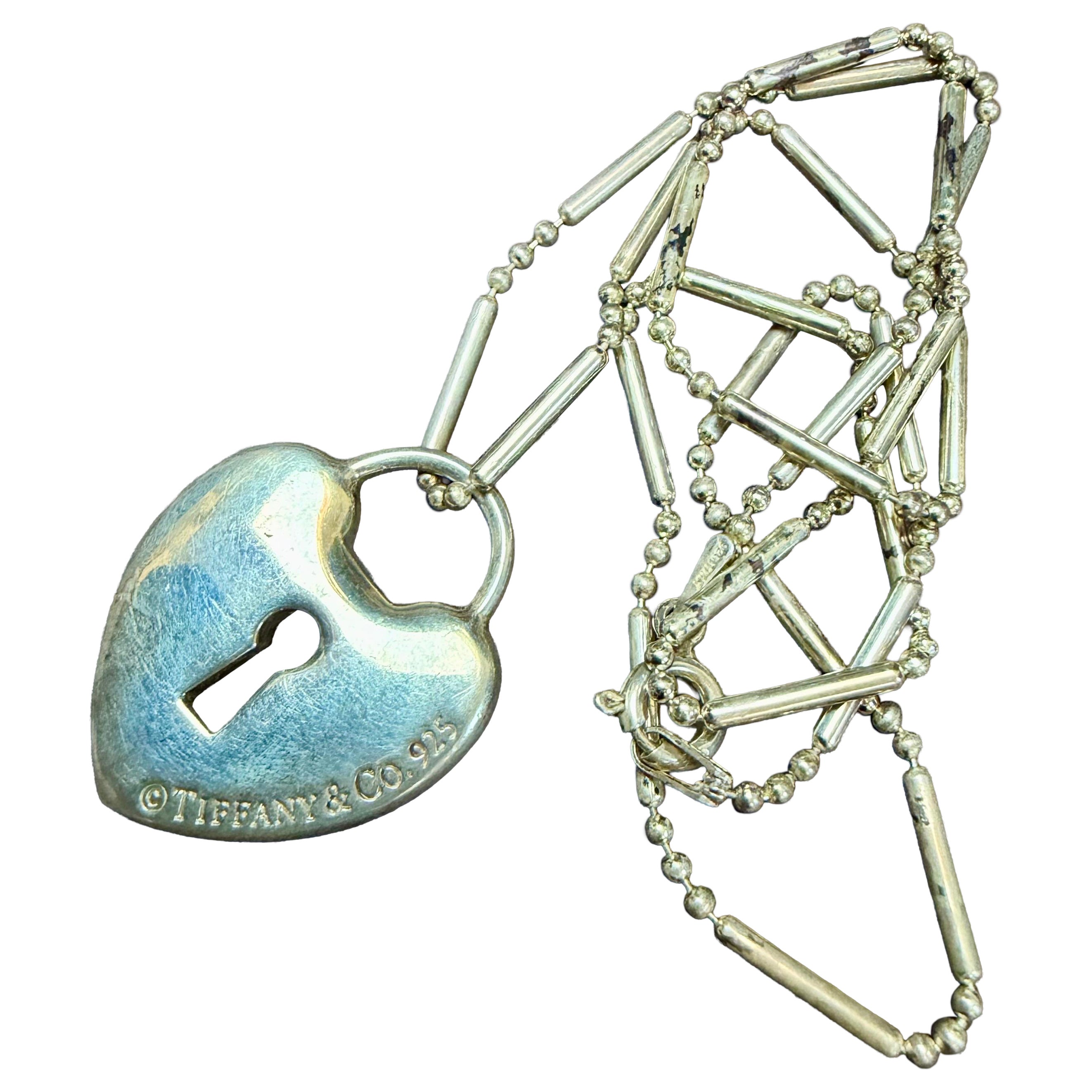 Tiffany and Co. Sterling Silver Heart Lock Tag Charm Necklace