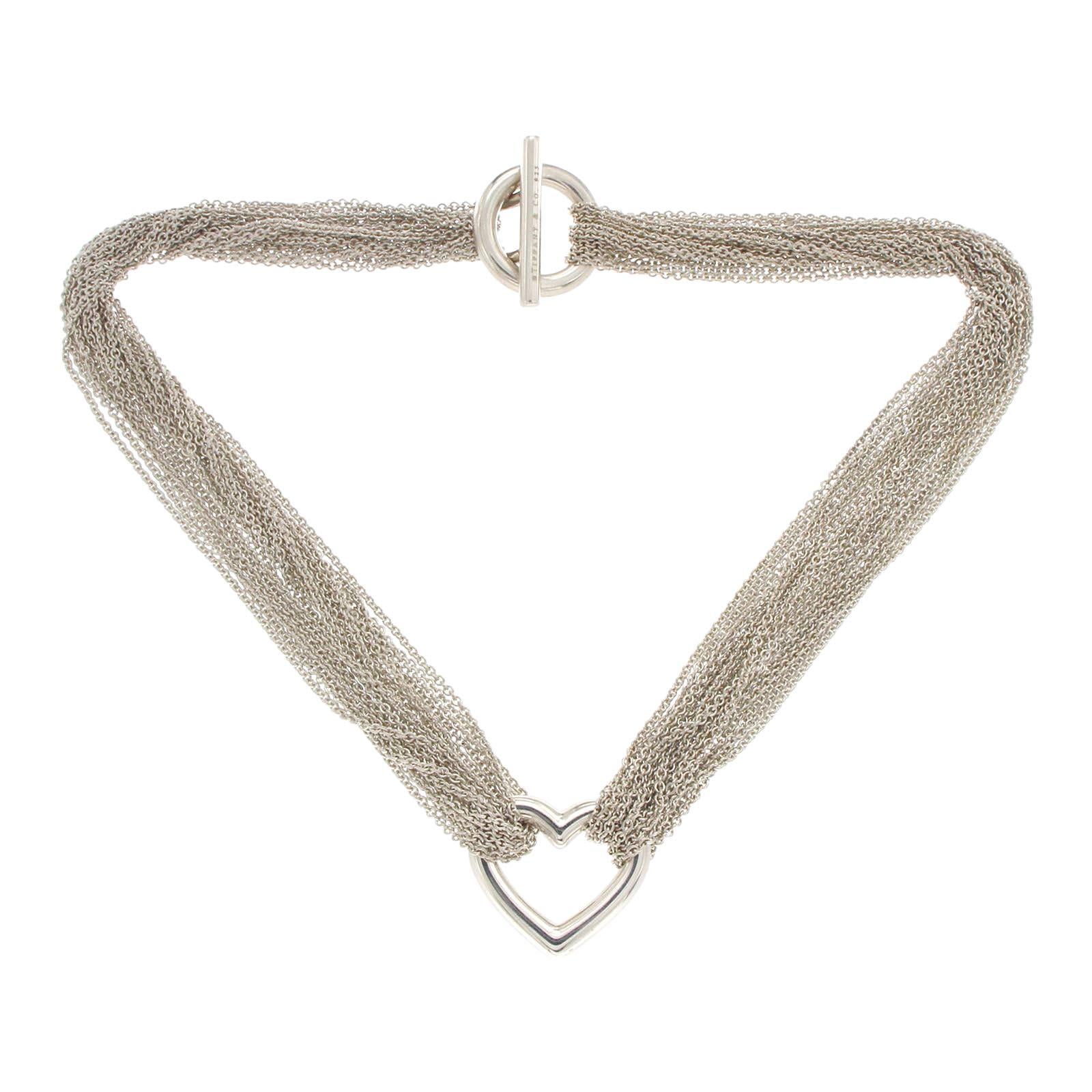 Tiffany & Co. Sterling Silver Heart Multi Strand Mesh Toggle Necklace