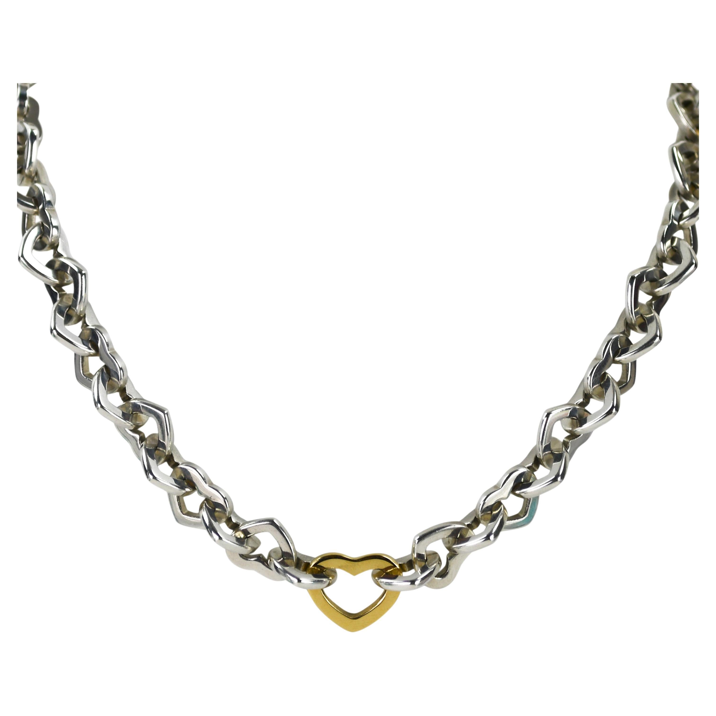 Tiffany 
Co. Sterling Silver Heart Necklace w/ 18K Yellow Gold Heart