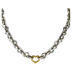 Tiffany & Co. Sterling Silver Heart Necklace w/ 18K Yellow Gold Heart