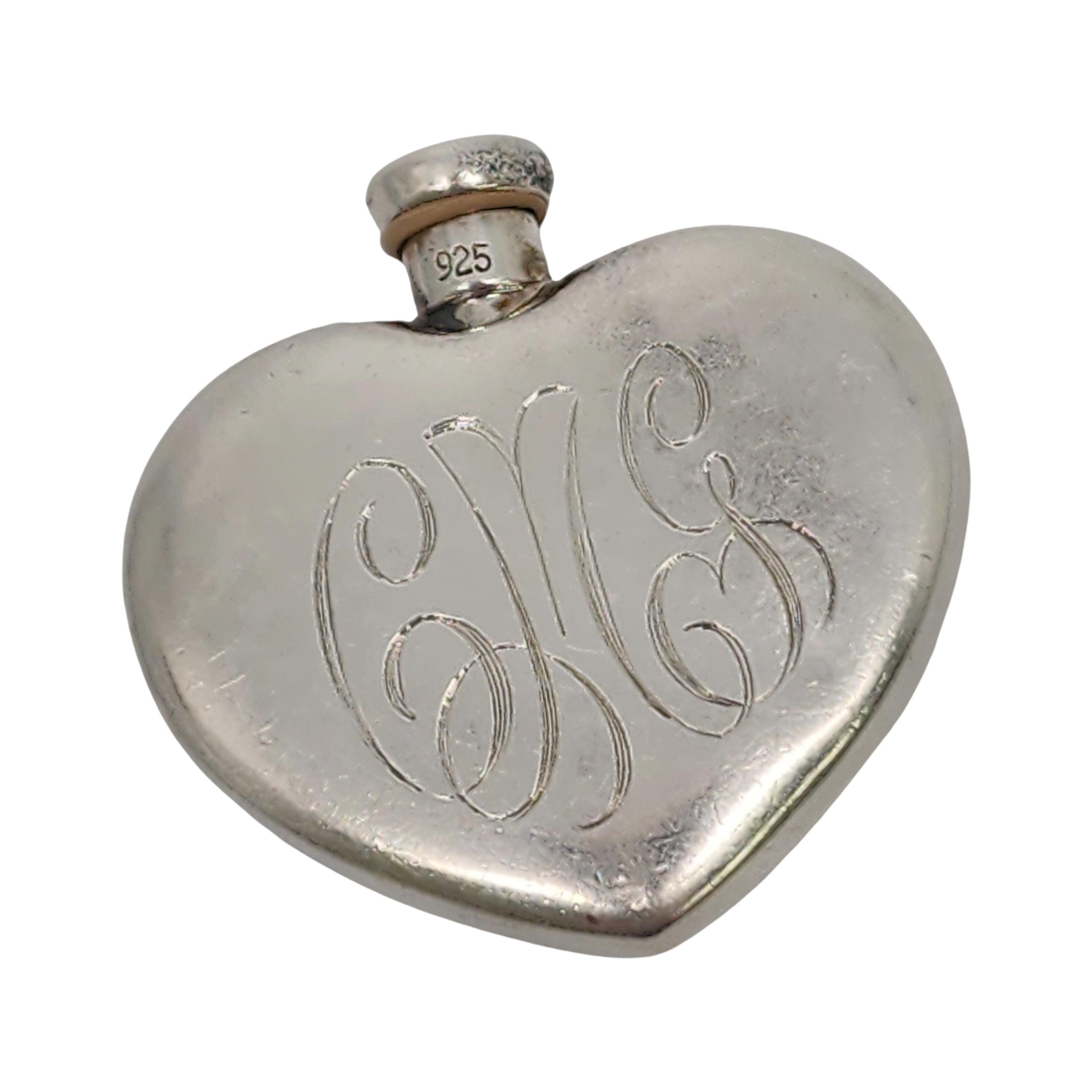 Tiffany & Co Sterling Silver Heart Perfume Bottle w/Monogram #17267 For Sale 2