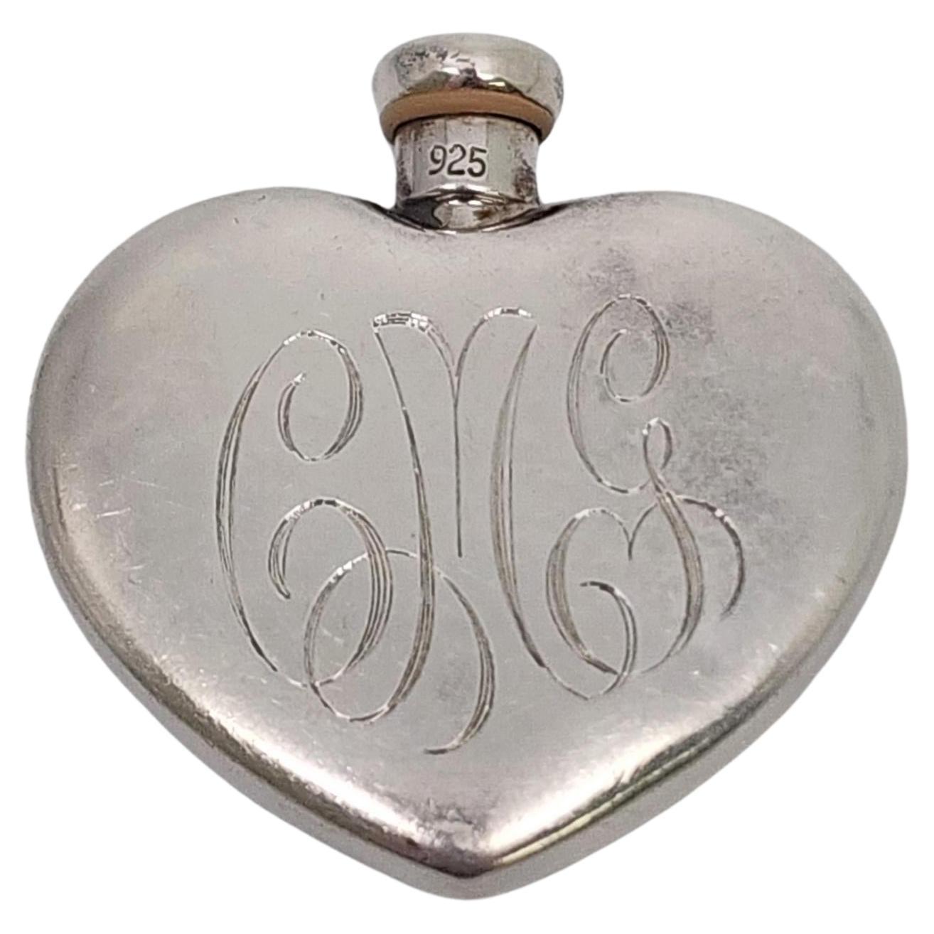 Tiffany & Co Sterling Silver Heart Perfume Bottle w/Monogram #17267 For Sale