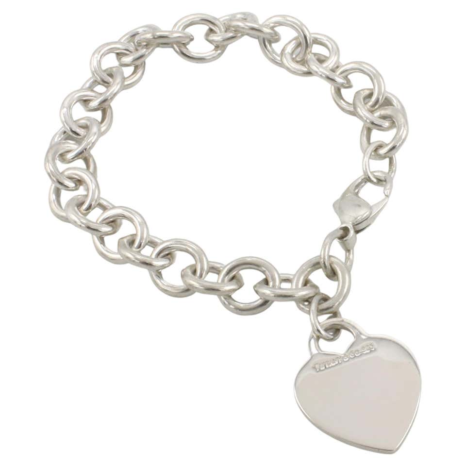 Tiffany and Co. Sterling Silver Dog Chain Link Bracelet and Heart ...