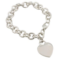 Retro Tiffany & Co. Sterling Silver Heart Tag Chain Link Charm Bracelet 