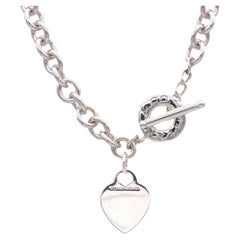 Tiffany & Co. Sterling Silver Heart Tag Charm Large Link Necklace 16.5" 10mm