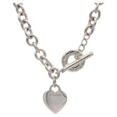 Tiffany & Co. Sterling Silver Heart Tag Charm Large Link Necklace 16.5" 10mm