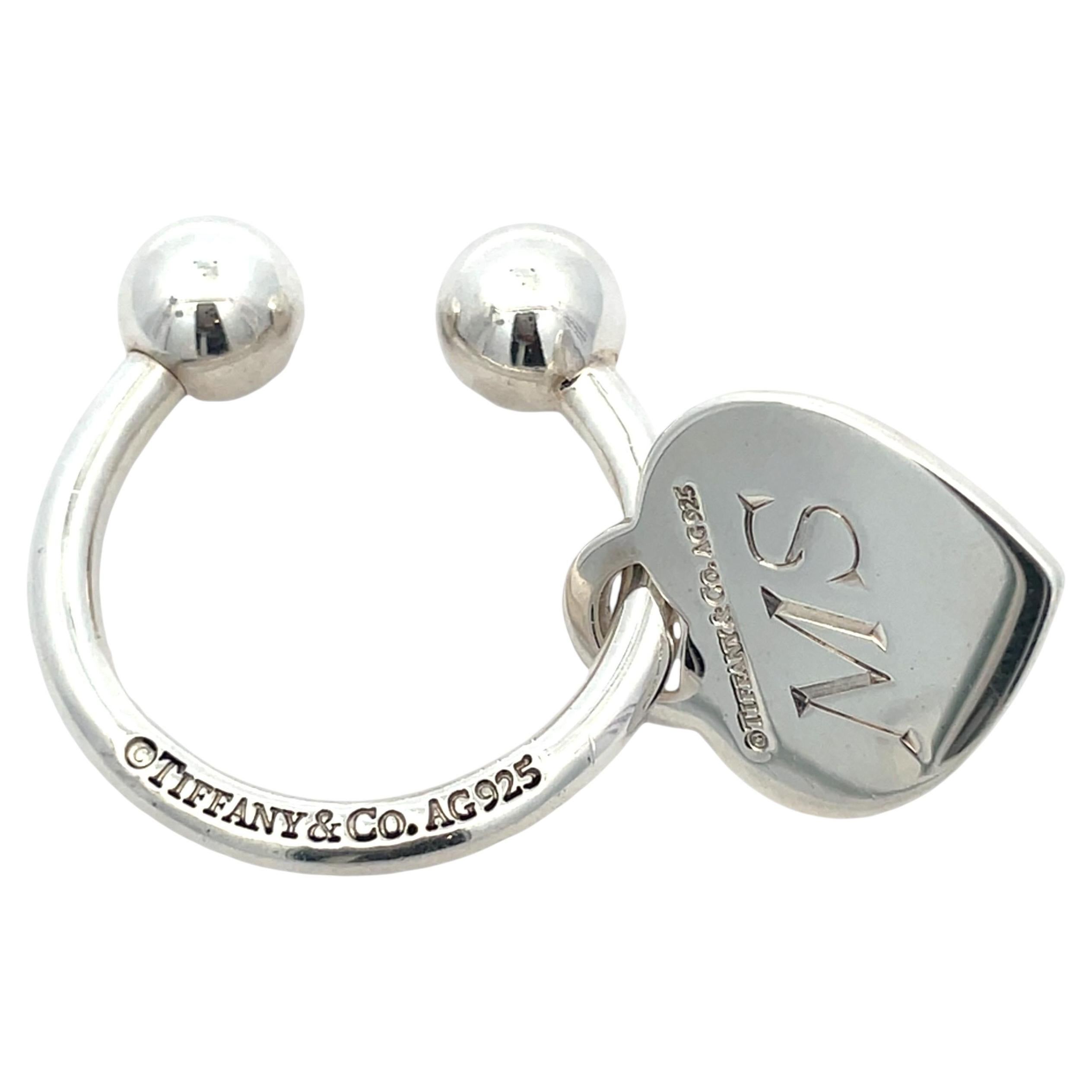 Pre-owned Tiffany & Co . Sterling Silver Heart Tag Key Ring Charm In Multiple