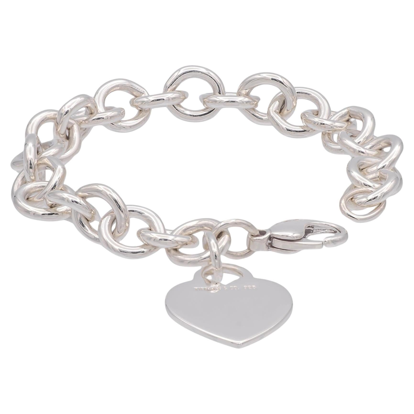Tiffany 
Co. Sterling Silver Heart Tag Link Bracelet 7.5"