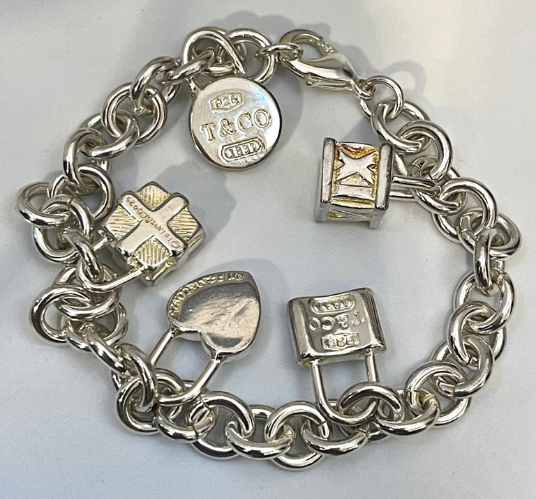 Tiffany Sterling Silver Heart Tag Lock Bag Charm Bracelet Tiffany 