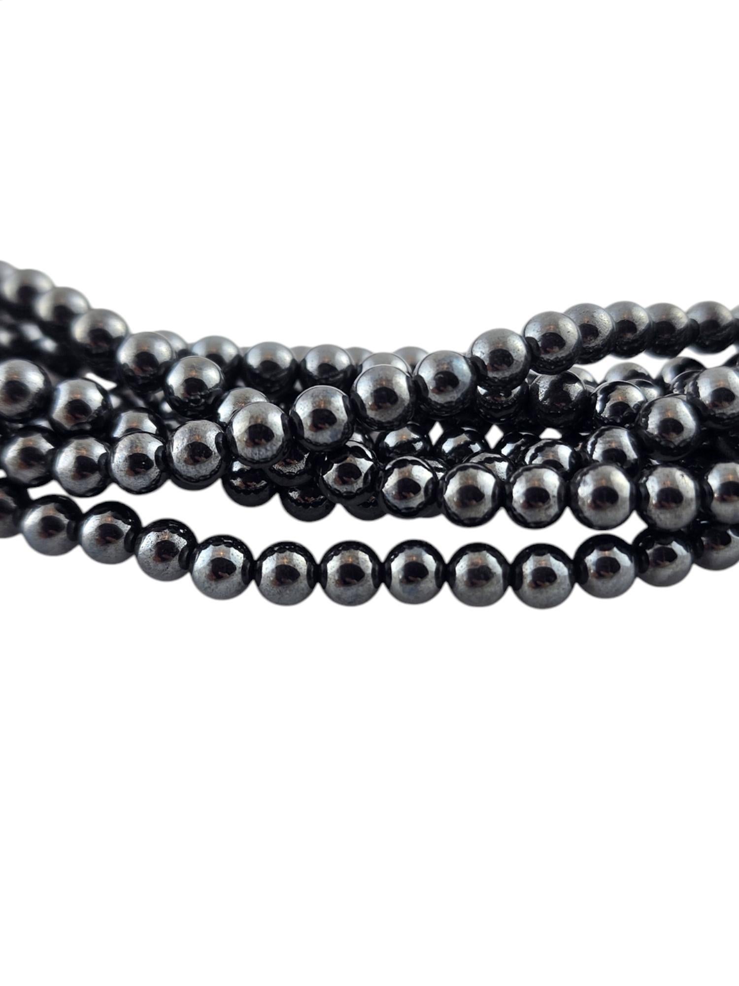 Tiffany & Co Sterling Silver Hematite Bead Torsade Multi Strand Necklace #18946 In Good Condition For Sale In Washington Depot, CT