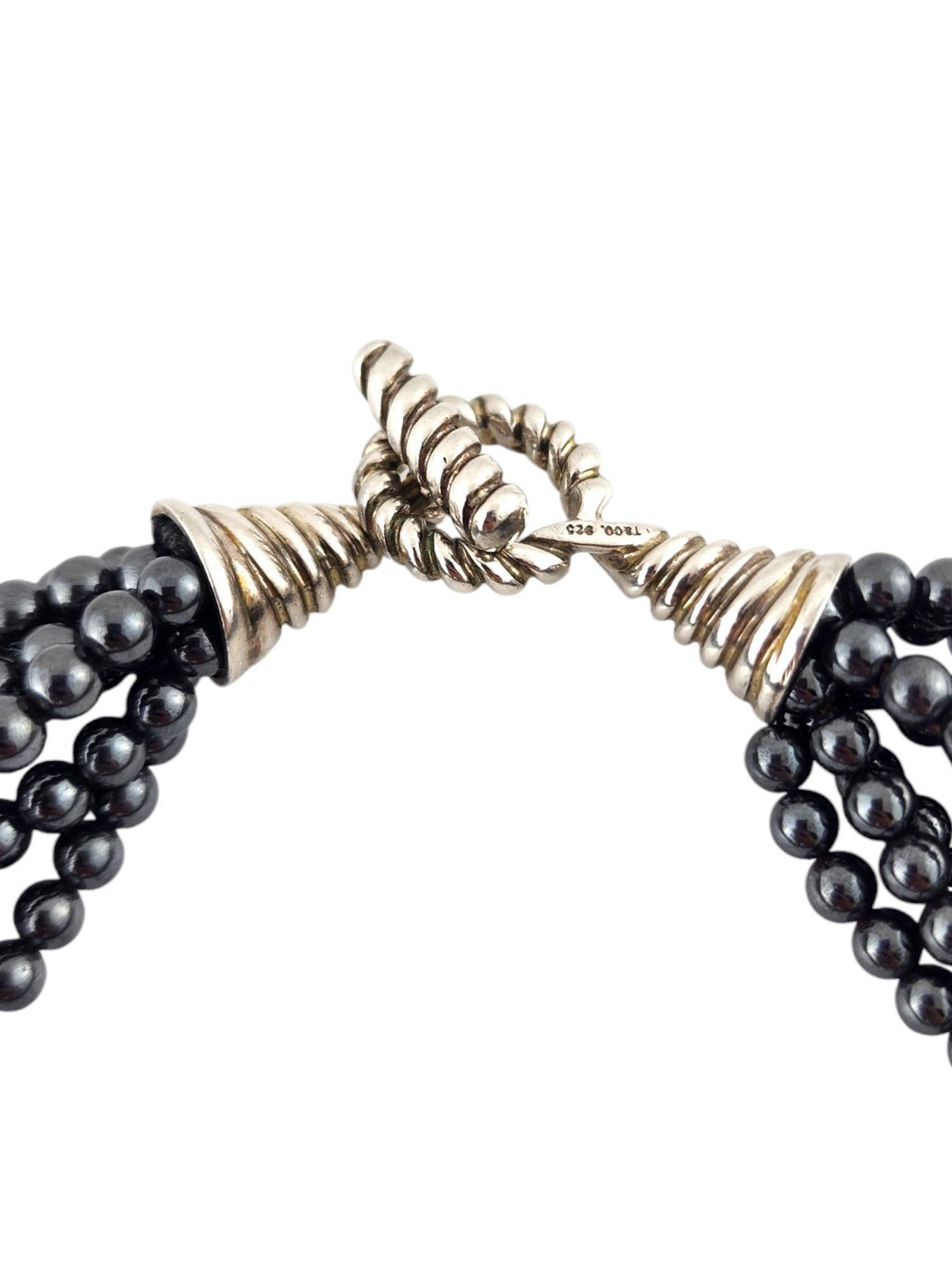 Women's Tiffany & Co Sterling Silver Hematite Bead Torsade Multi Strand Necklace #18946 For Sale