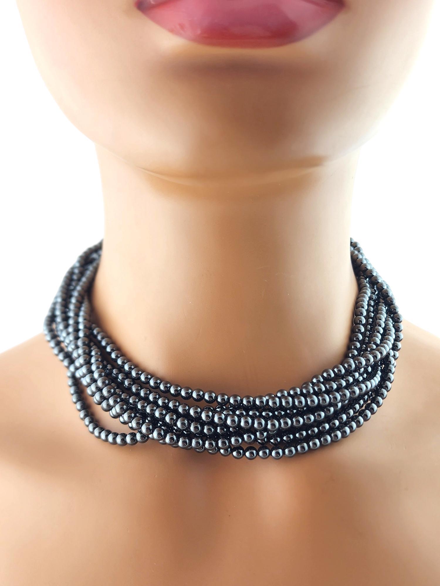 Tiffany & Co Sterling Silver Hematite Bead Torsade Multi Strand Necklace #18946 For Sale 4