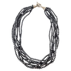 Tiffany & Co Sterling Silver Hematite Bead Torsade Multi Strand Necklace #18946