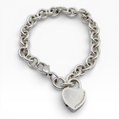 Tiffany & Co. Sterling Silver I Love You Heart Charm with Rolo Link 7" Bracelet.