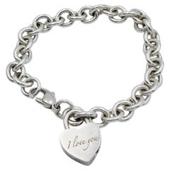 Tiffany & Co. Sterling Silver I Love You Heart Charm with Rolo Link 7" Bracelet.