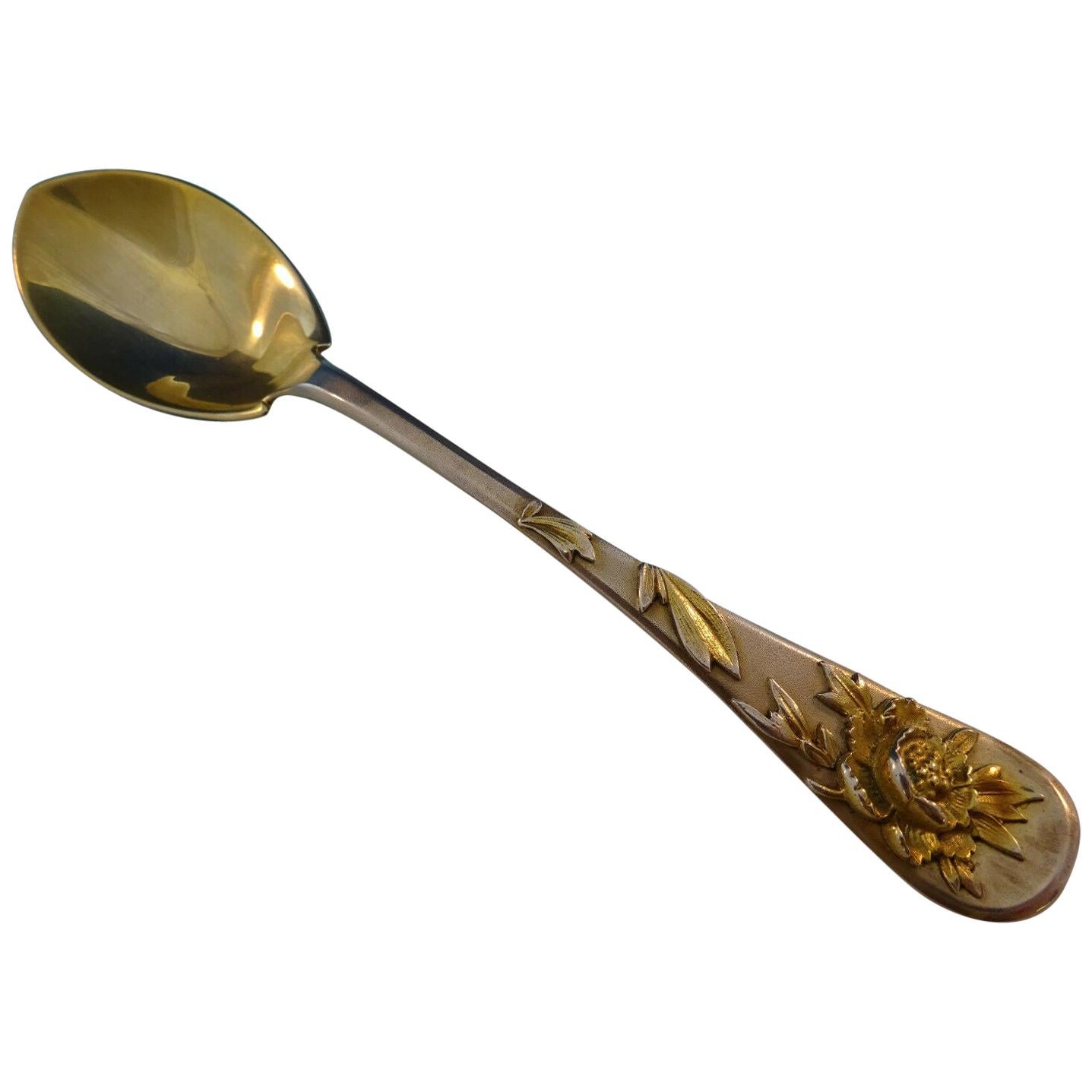 Tiffany & Co. Sterling Silver Ice Cream Spoon with Applied Flowers, circa 1880s