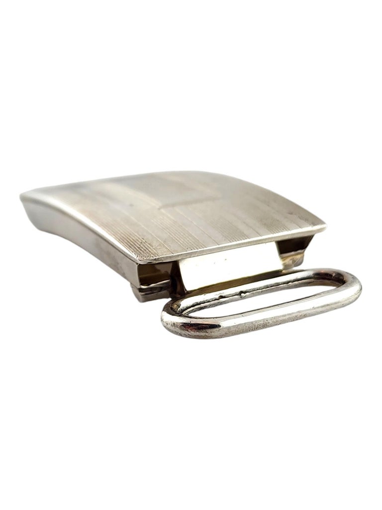 Tiffany & Co Sterling Silver 925 Engine Tuned Buckle Leather Belt Tiffany & Co. Sterling Silver Engine Turned Slide Buckle  main image 2