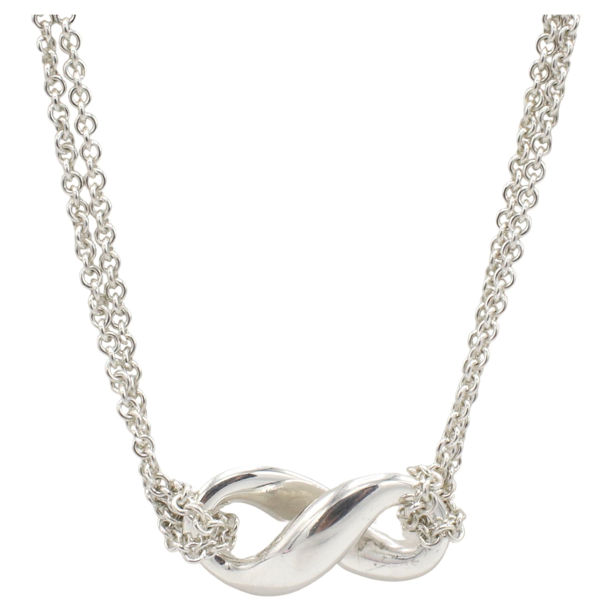 Tiffany & Co. Sterling Silber Unendlichkeit Doppelkette Anhänger Halskette im Angebot