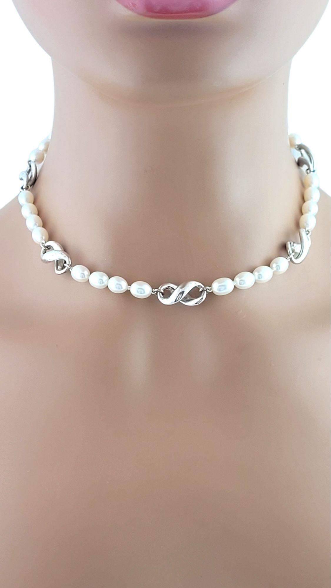 Women's Tiffany & Co. Sterling Silver Infinity Pearl Figure 8 Necklace #14734