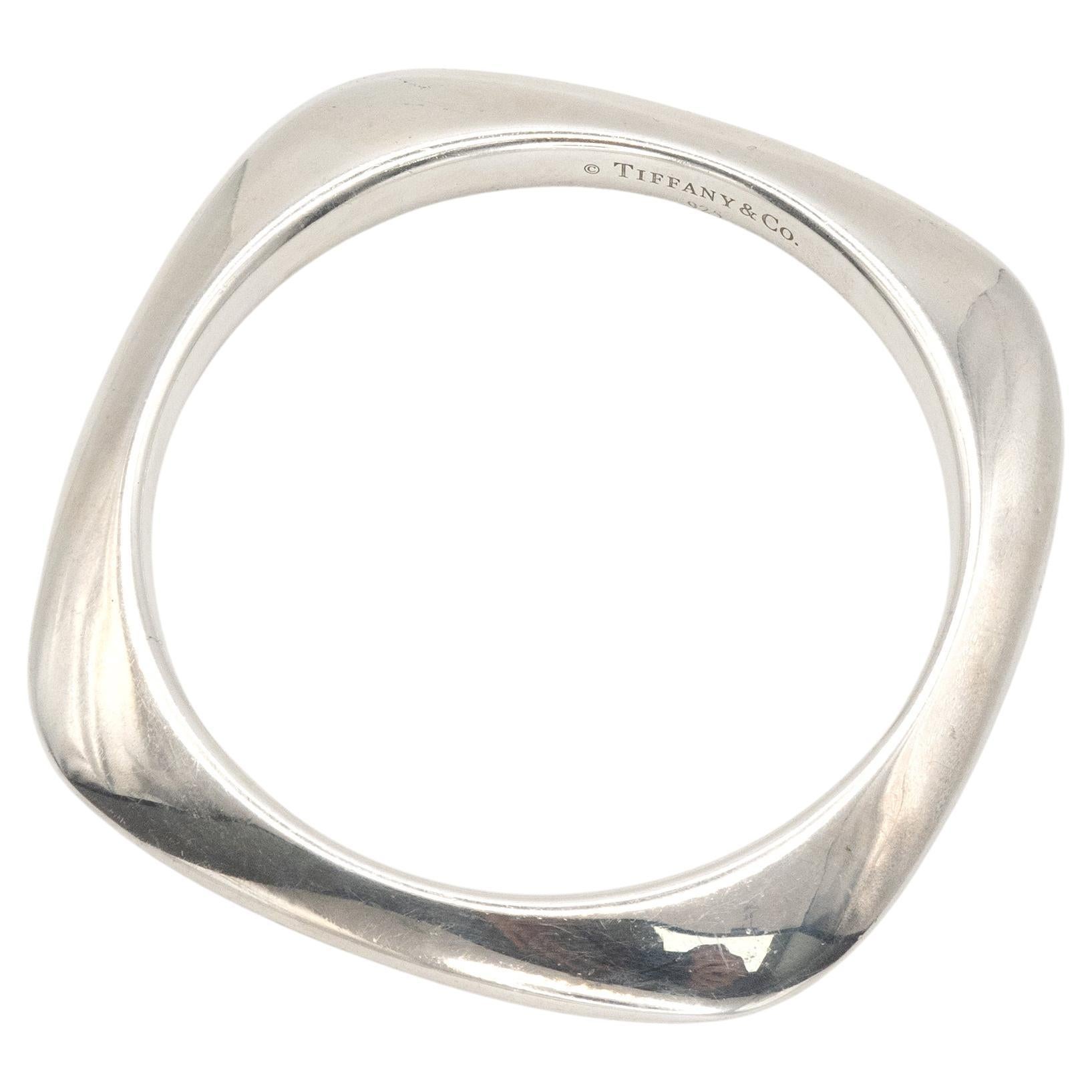 Tiffany & Co. Sterling Silver Knife Edge Square Cushion Bangle