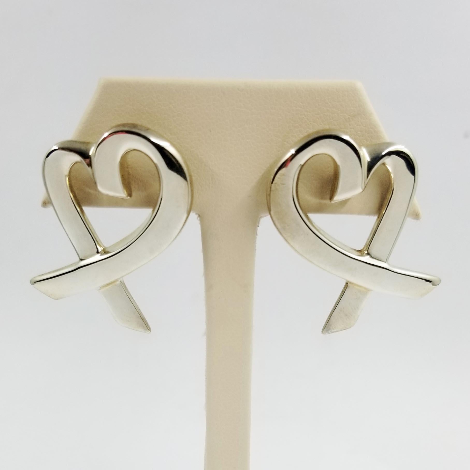 Tiffany & Co. Sterling Silver Large Heart Earrings by Paloma Picasso In Excellent Condition In Coral Gables, FL