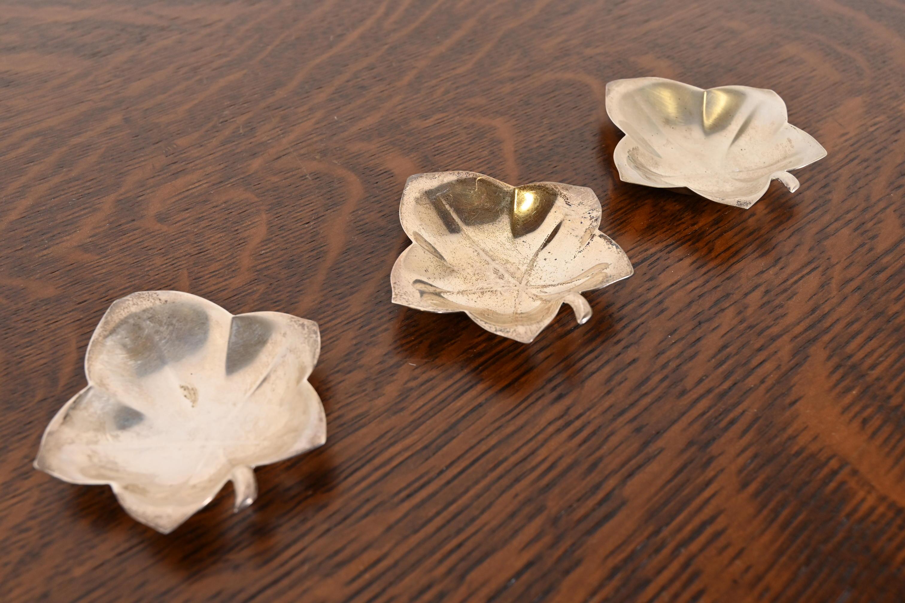 Art Deco Tiffany & Co. Sterling Silver Leaf Form Jewelry Trinket Dishes or Catchall Trays For Sale