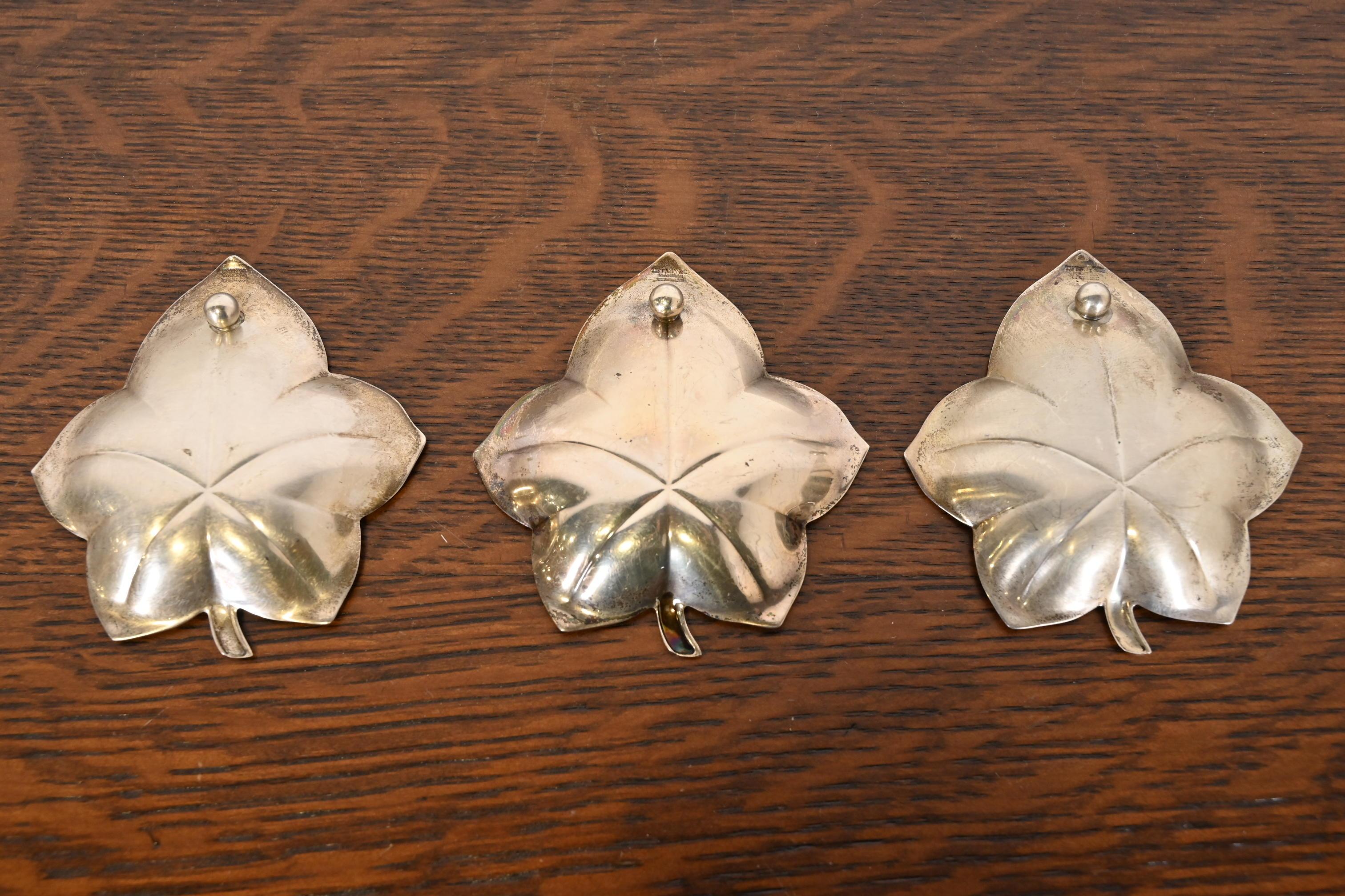 Mid-20th Century Tiffany & Co. Sterling Silver Leaf Form Jewelry Trinket Dishes or Catchall Trays For Sale