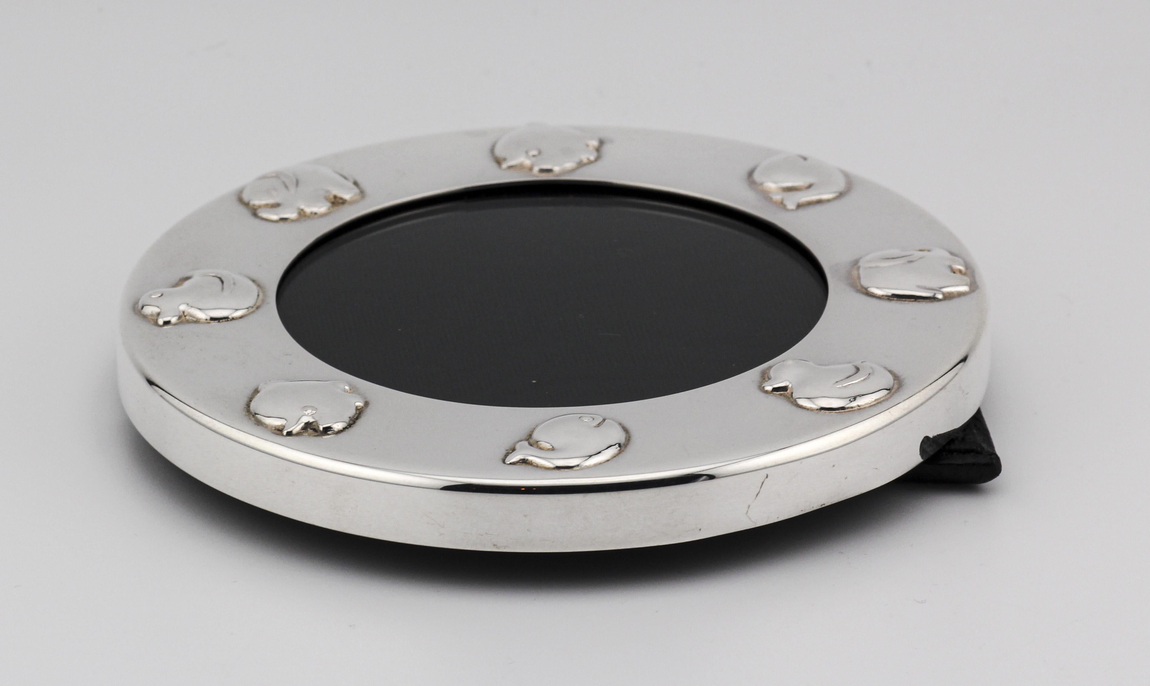 Tiffany & Co. Sterling Silber Leder Baby Spielzeug Runde Bilderrahmen im Angebot 1