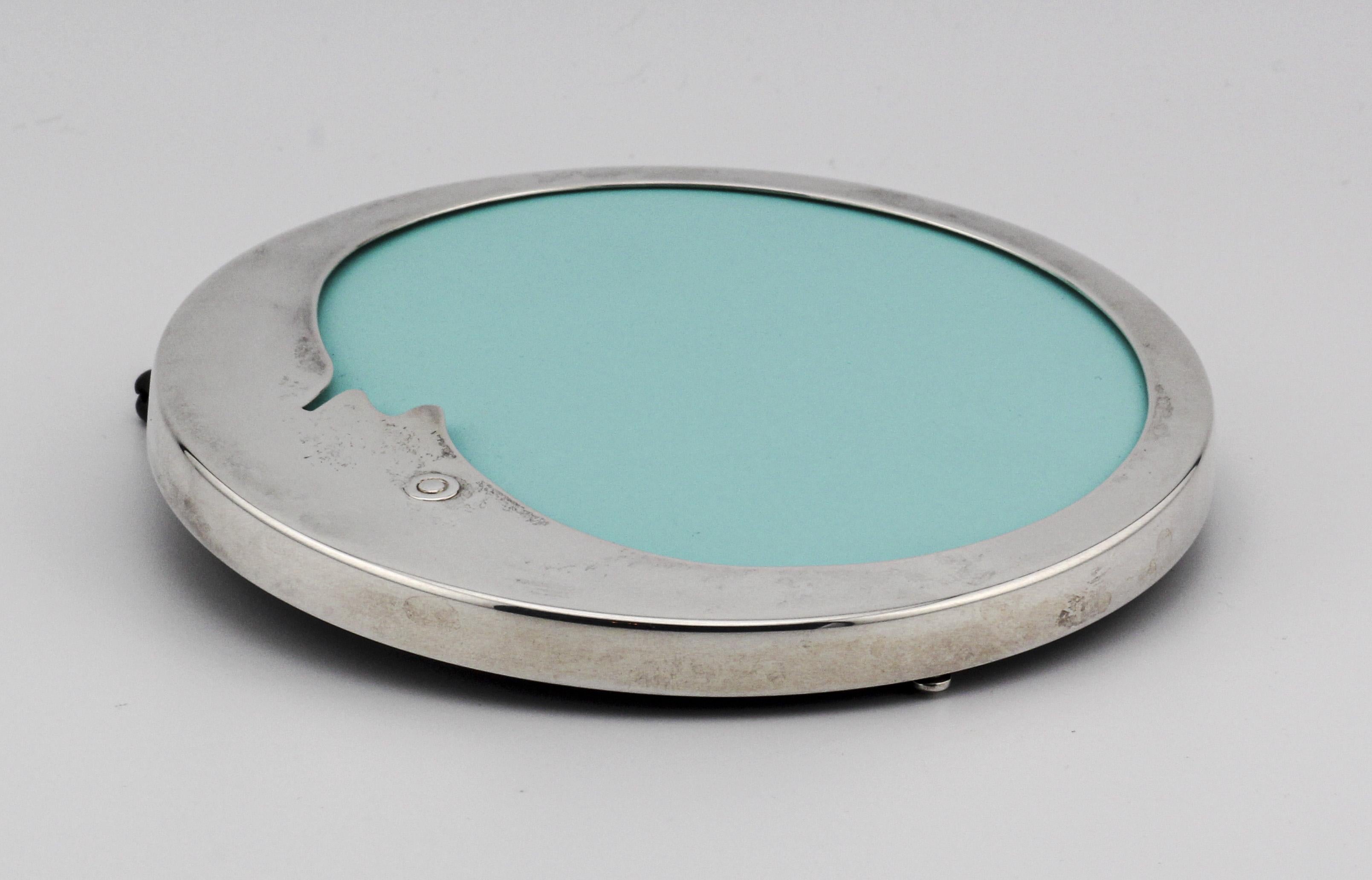 Tiffany & Co. Sterling Silver Leather Crescent Moon Round Picture Frame 6