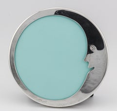 Tiffany & Co. Sterling Silver Leather Crescent Moon Round Picture Frame