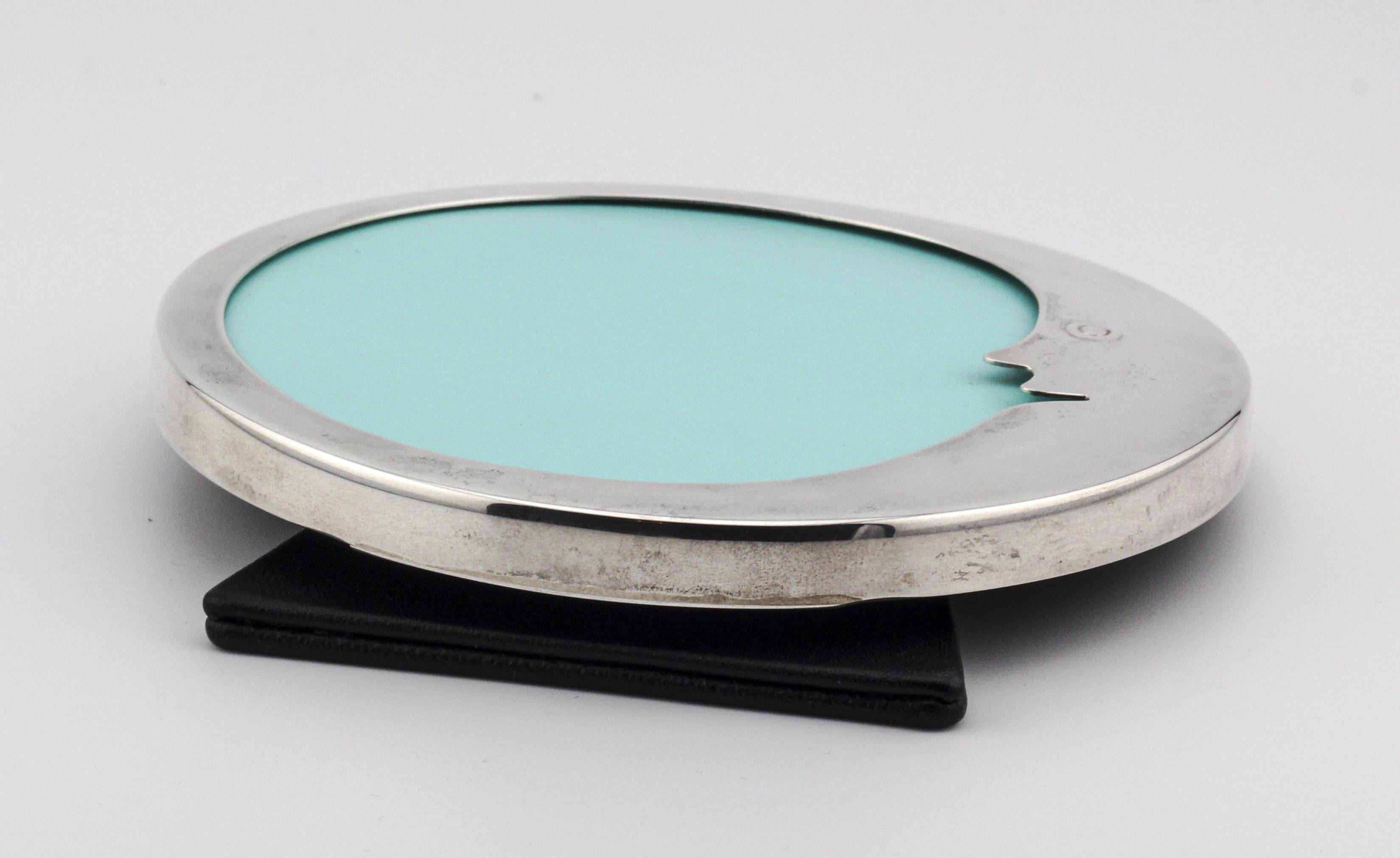 Tiffany & Co. Sterling Silver Leather Crescent Moon Round Picture Frame 1
