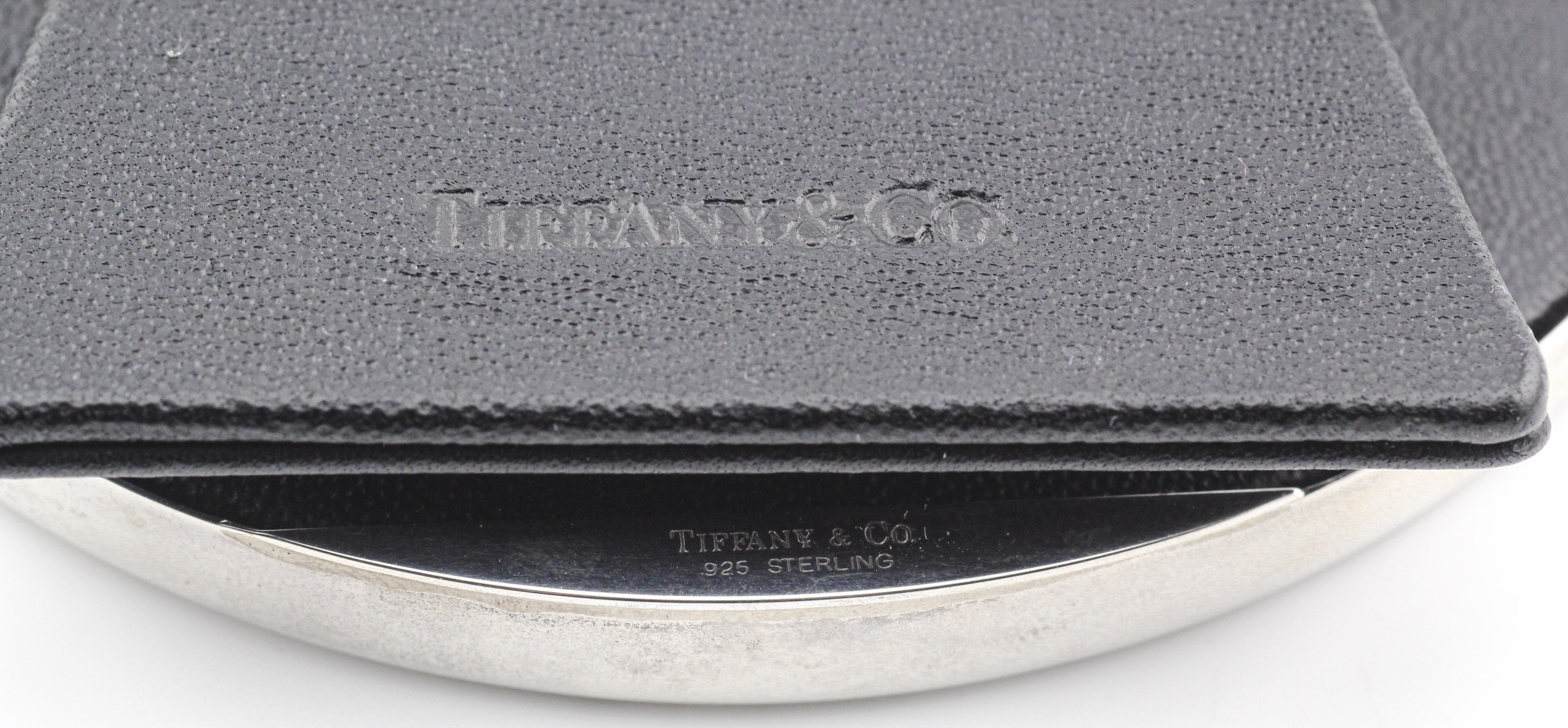 Tiffany & Co. Sterling Silver Leather Crescent Moon Round Picture Frame 2