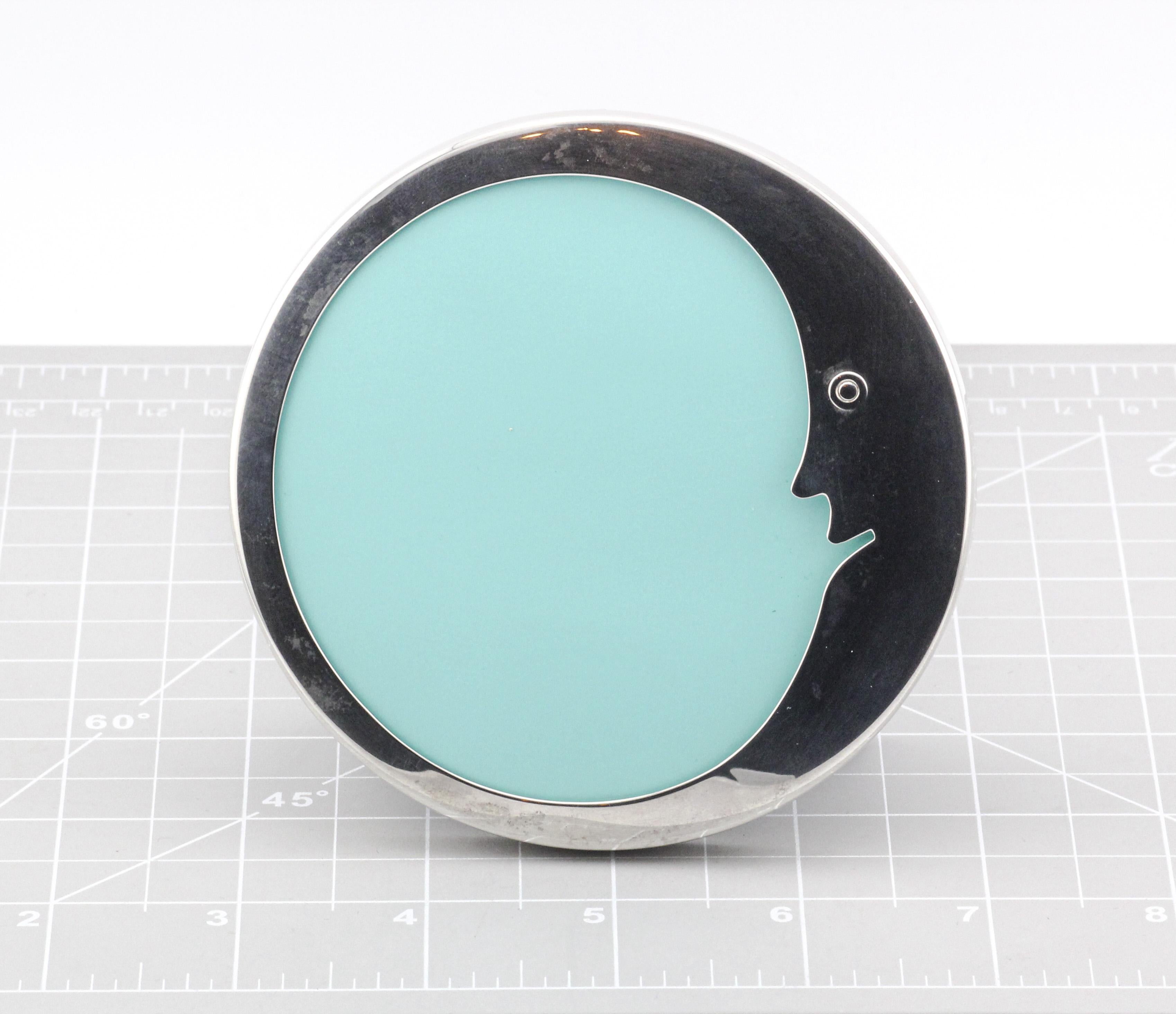 Tiffany & Co. Sterling Silver Leather Crescent Moon Round Picture Frame 3