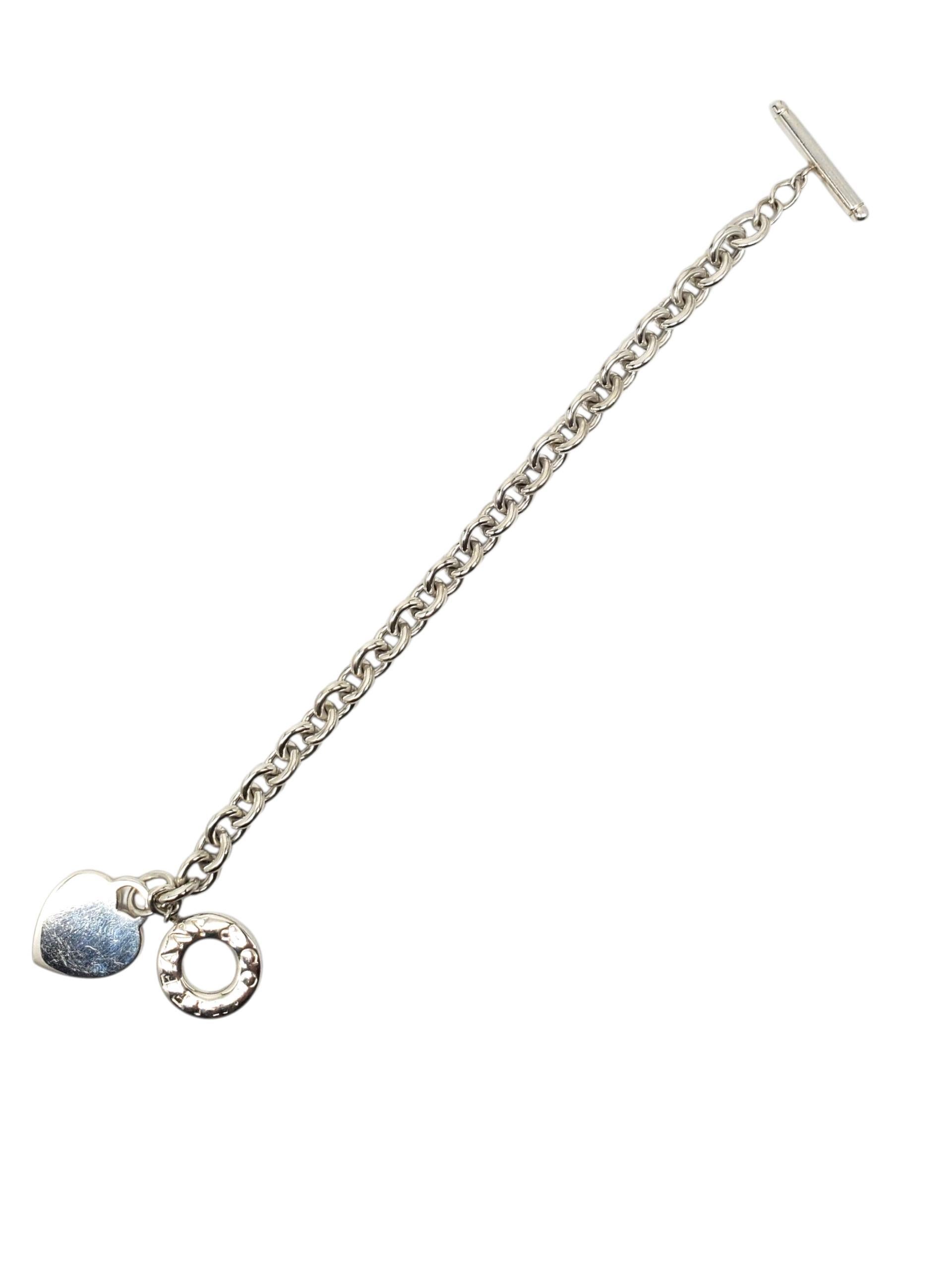 Tiffany & Co. Sterling Silver Link Heart Tag Toggle Bracelet #22597 en Bueno estado para la venta en Washington Depot, CT