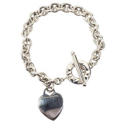Tiffany & Co. Sterling Silver Link Heart Tag Toggle Bracelet #22597