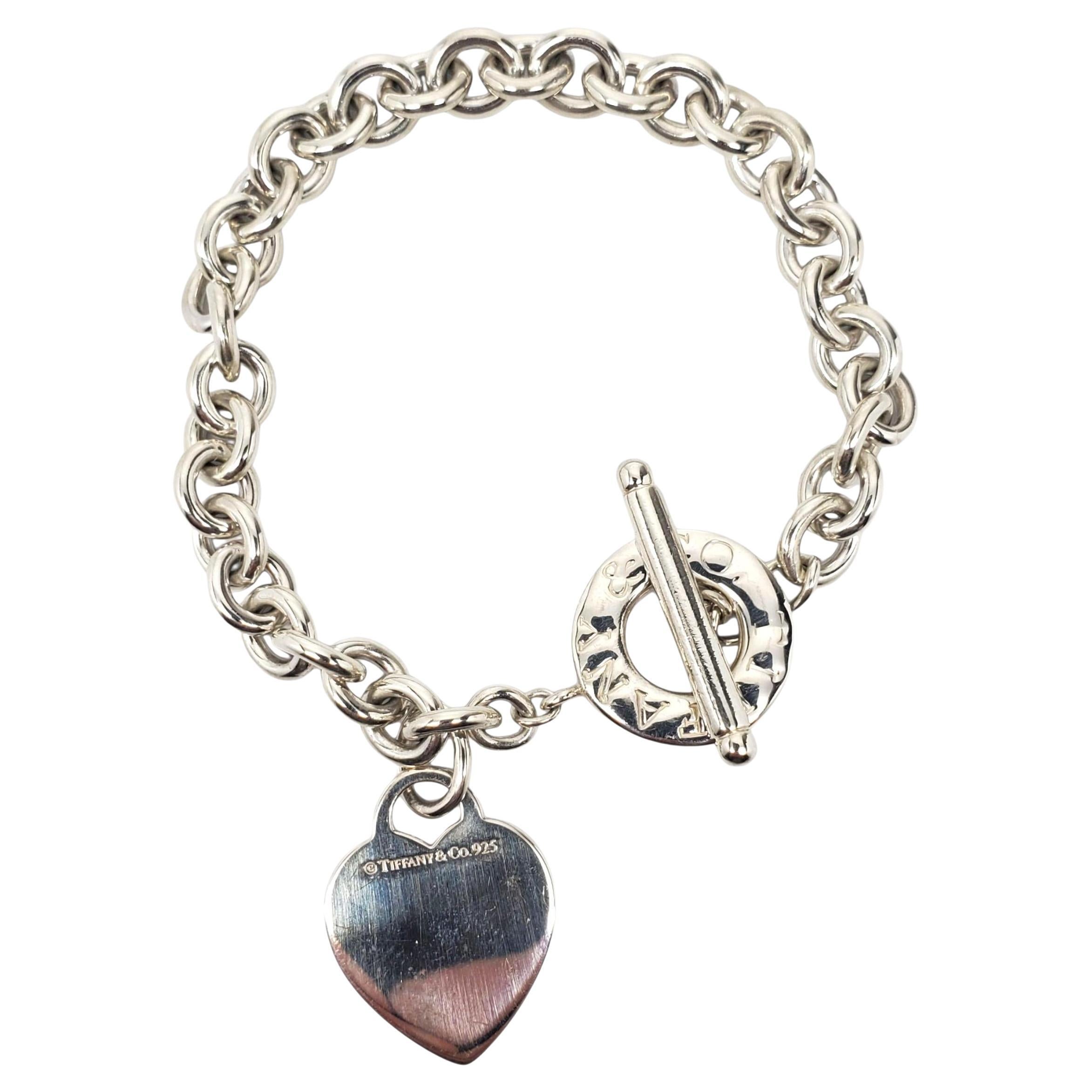 Tiffany 
Co. Sterling Silver Link Heart Tag Toggle Bracelet #24287 For Sale