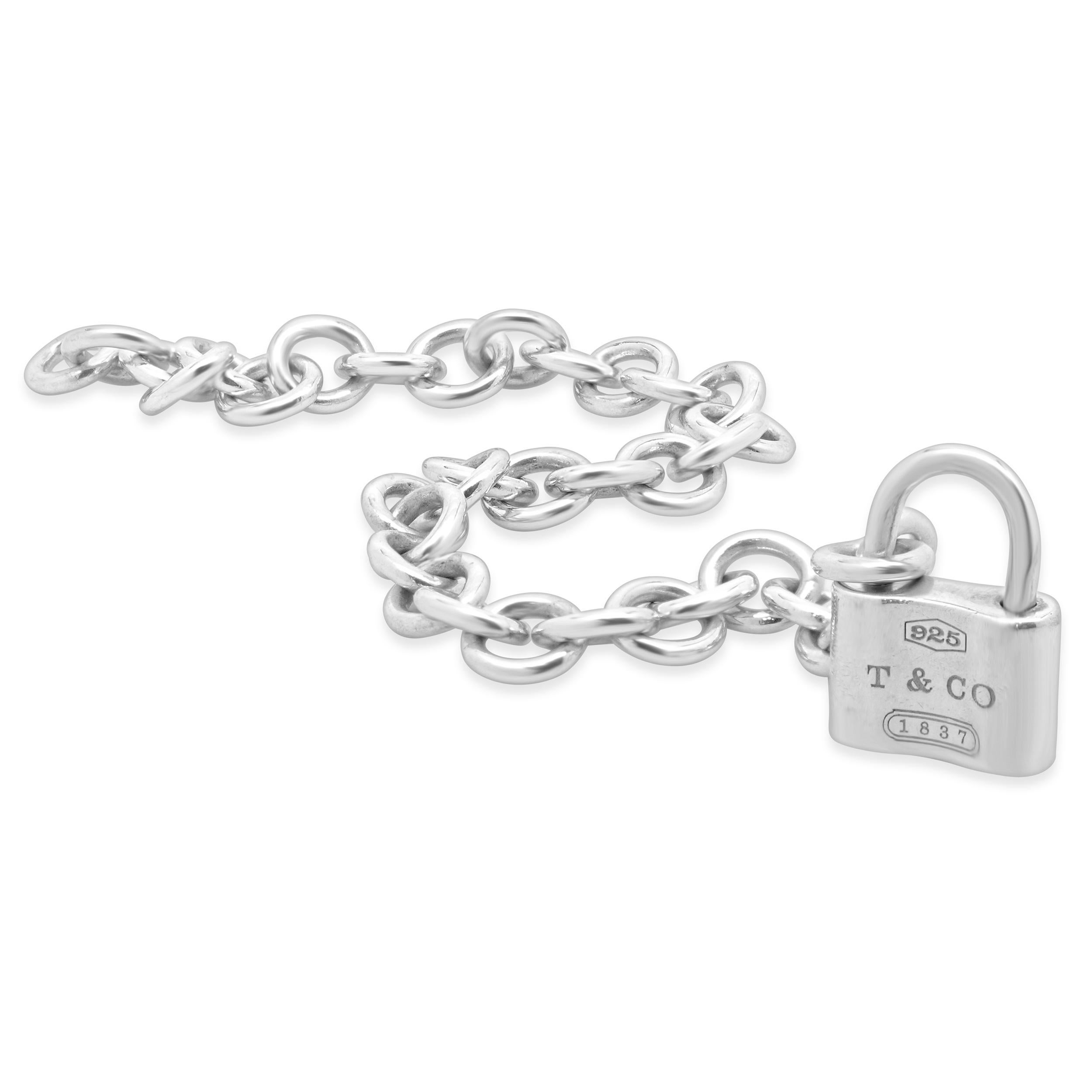 Women's or Men's Tiffany & Co. Sterling Silver Lock Charm Bracelet For Sale