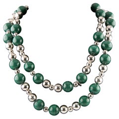 Tiffany & Co. Sterling Silver Malachite Beaded Necklace Gorgeous