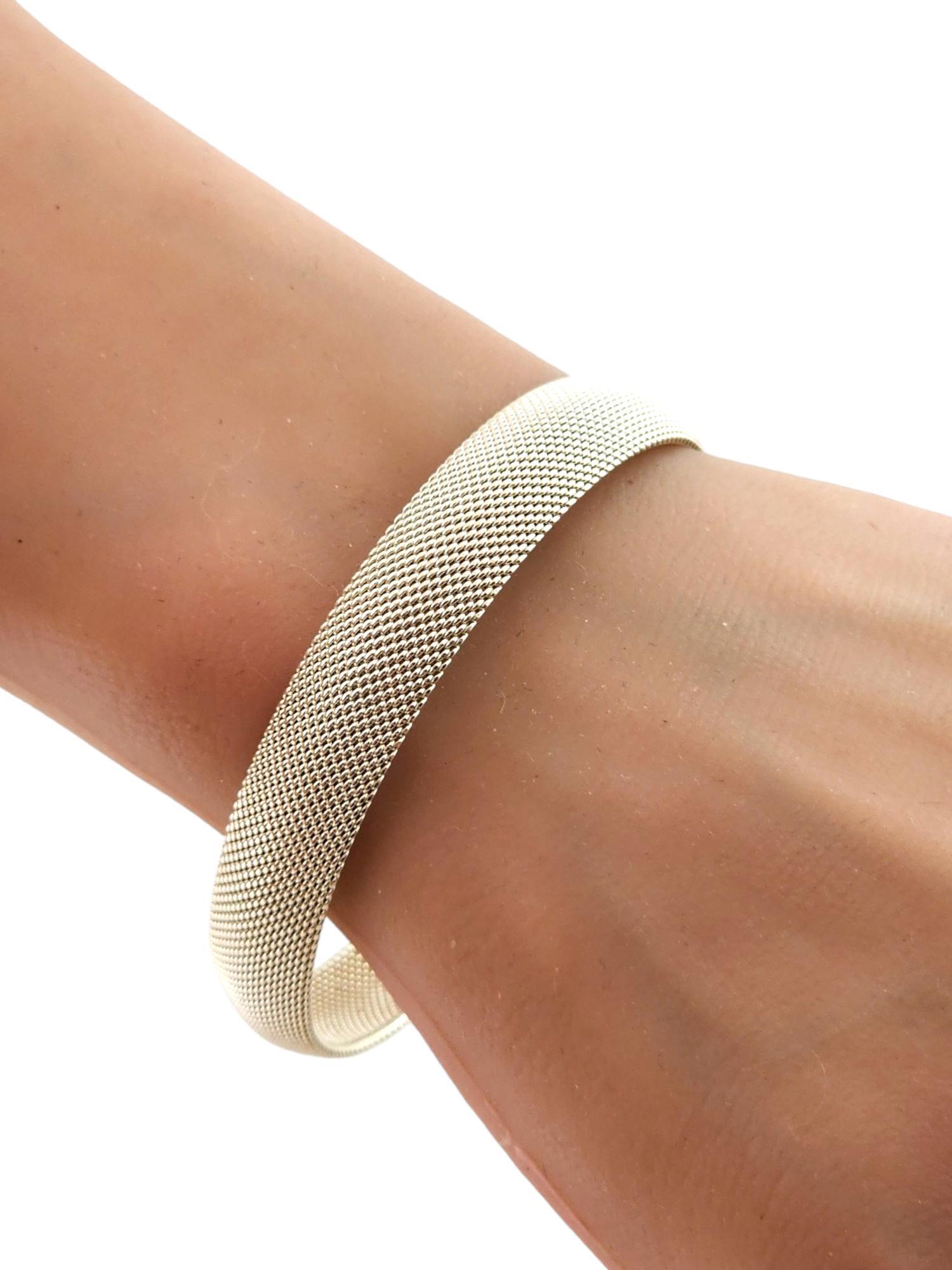 Tiffany & Co Sterling Silver Mesh Bangle Bracelet #18297 In Good Condition In Washington Depot, CT
