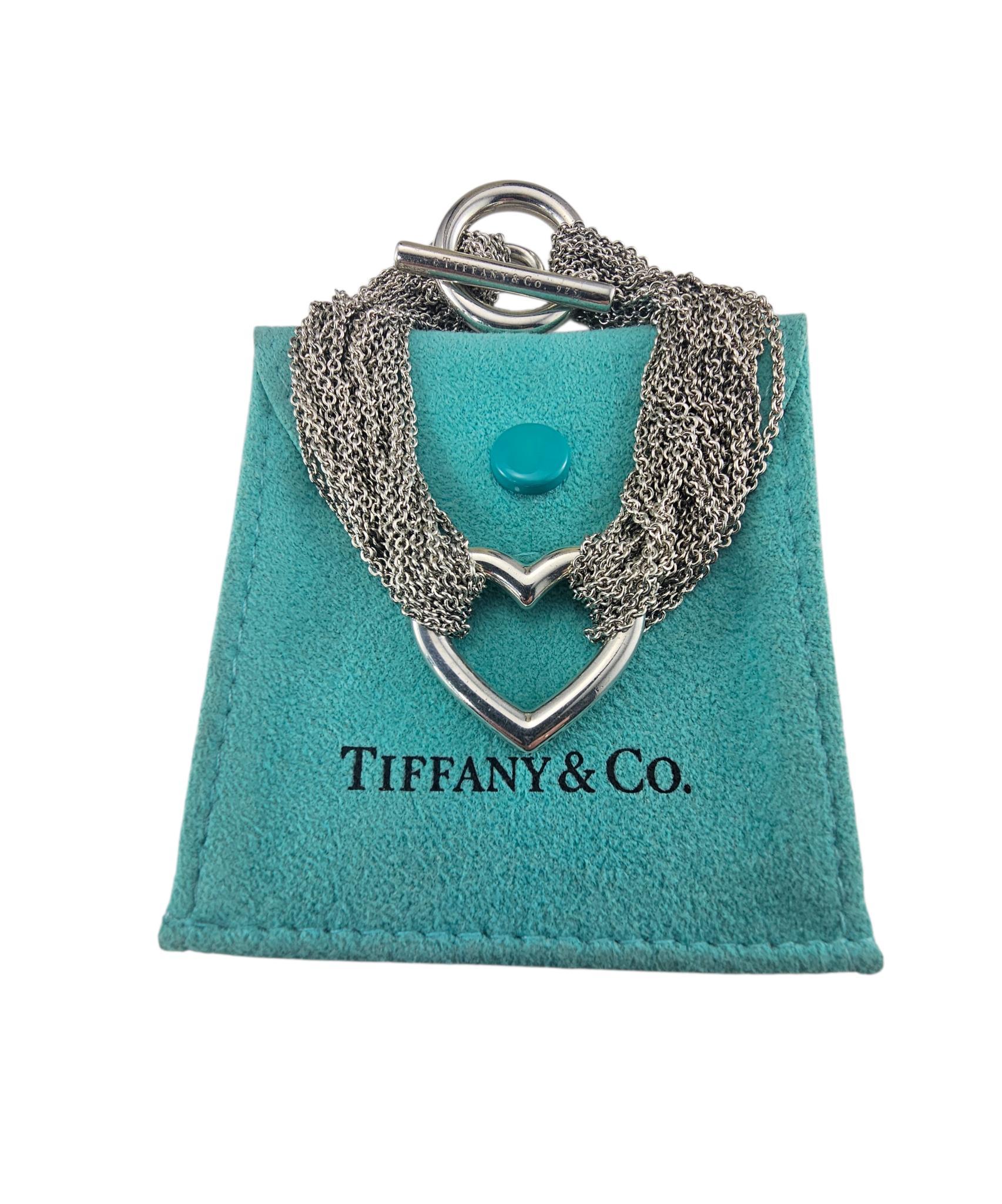 Tiffany & Co. Sterling Silver Mesh Heart Toggle Bracelet w/Pouch #24722