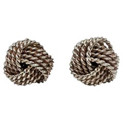 Vintage Tiffany & Co Sterling Silver Mesh Knot Earrings #20143