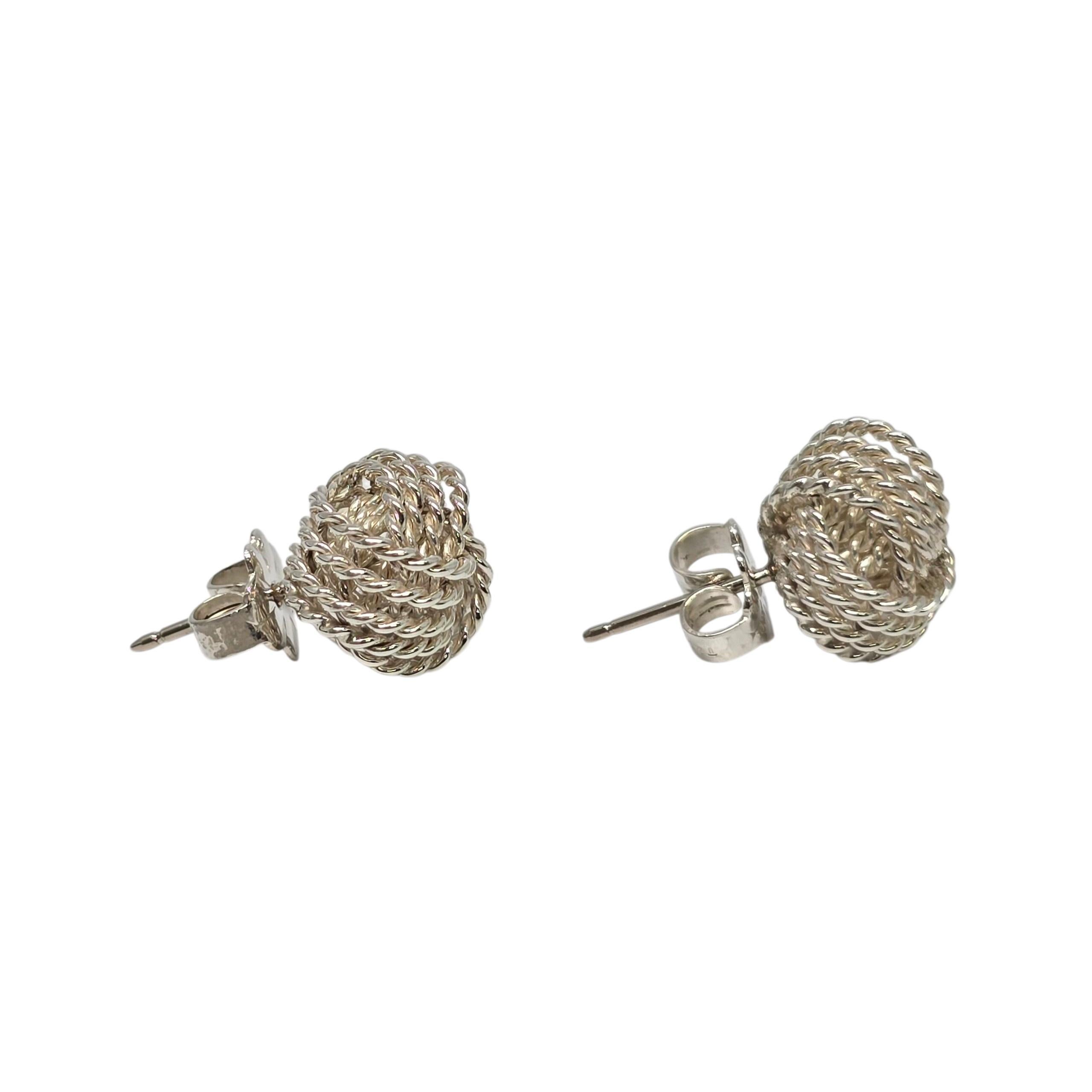 Women's Tiffany & Co Sterling Silver Mesh Knot Earrings #22275 For Sale