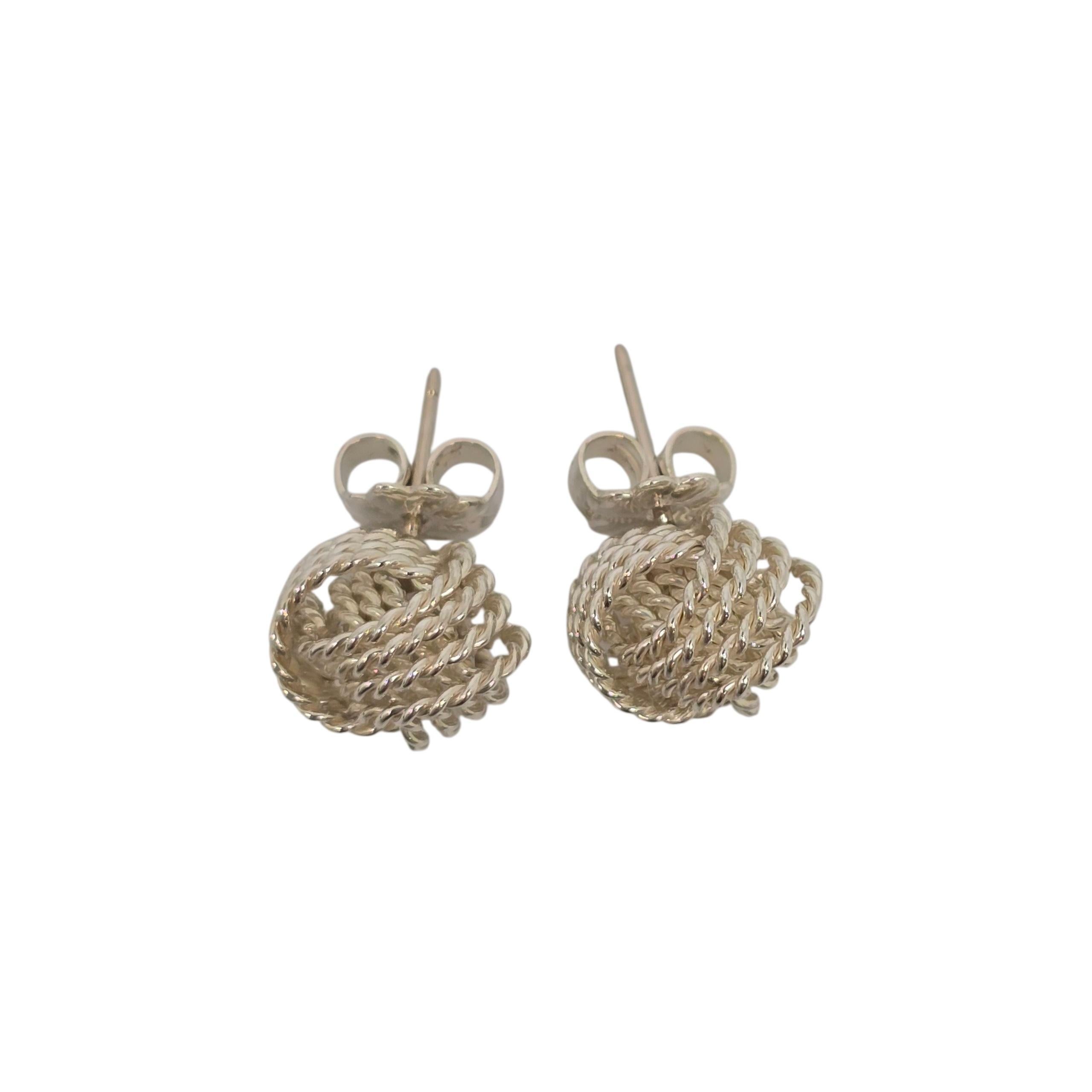 Tiffany & Co Sterling Silver Mesh Knot Earrings #22275 For Sale 1