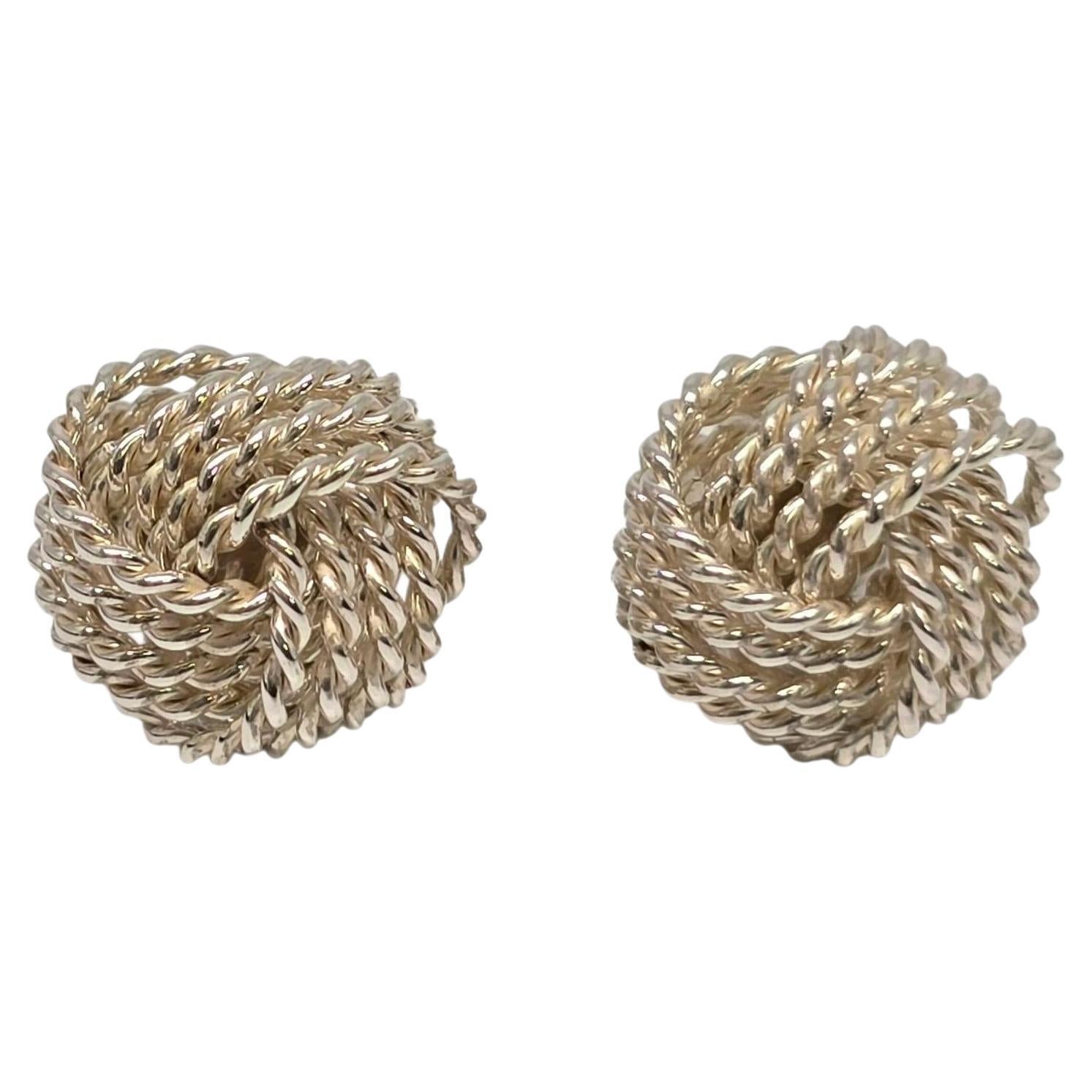 Tiffany & Co Sterling Silver Mesh Knot Earrings #22275 For Sale