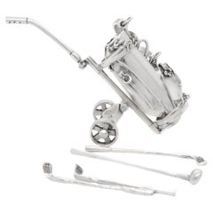 Tiffany & Co. Set de golf miniature en argent sterling avec sac, clubs et caddy