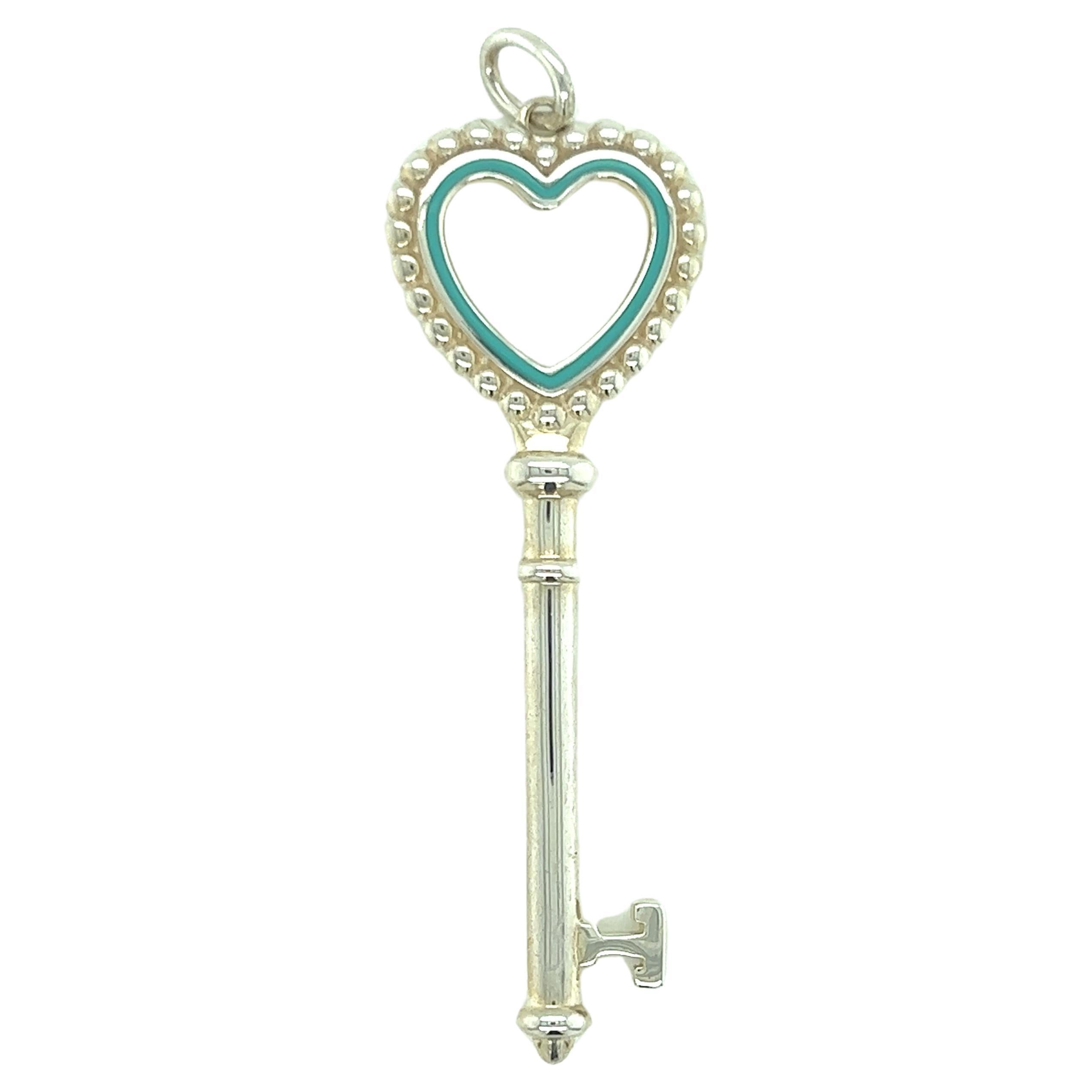 Tiffany & Co. Sterling Silber Mintgrün Emaille Perlen Herz Schlüsselanhänger Charm Anhänger