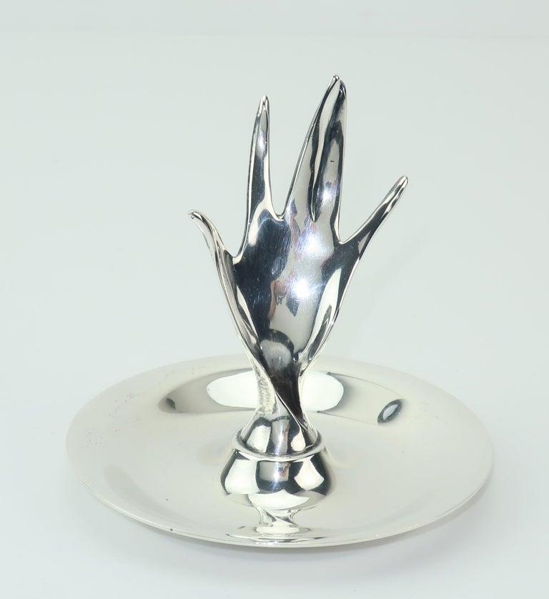 Tiffany and Co. Sterling Silver Modernist Hand Ring Holder Dish, 1950's