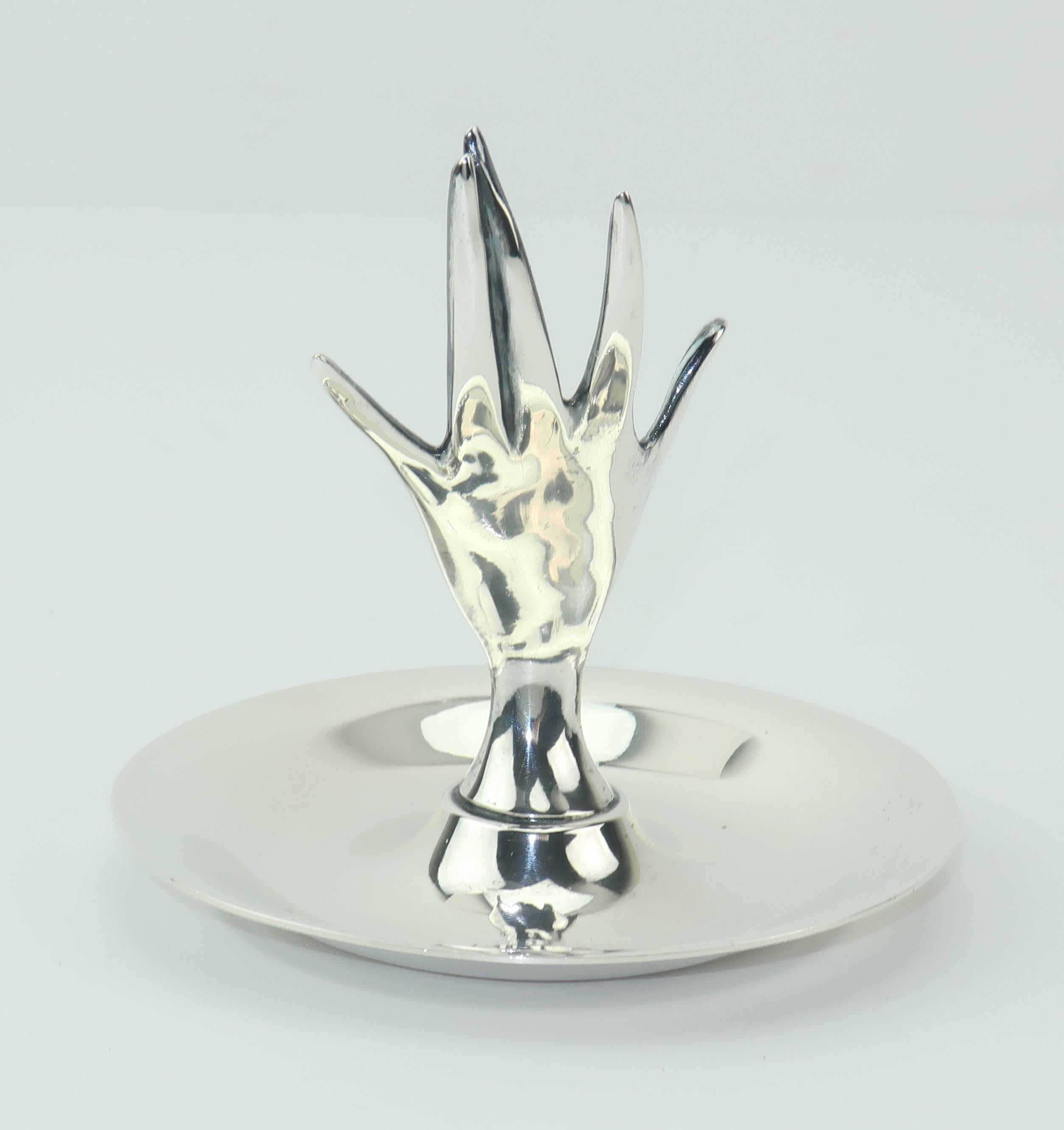 Tiffany & Co. Sterling Silver Modernist Hand Ring Holder Dish, 1950's In Good Condition In Atlanta, GA