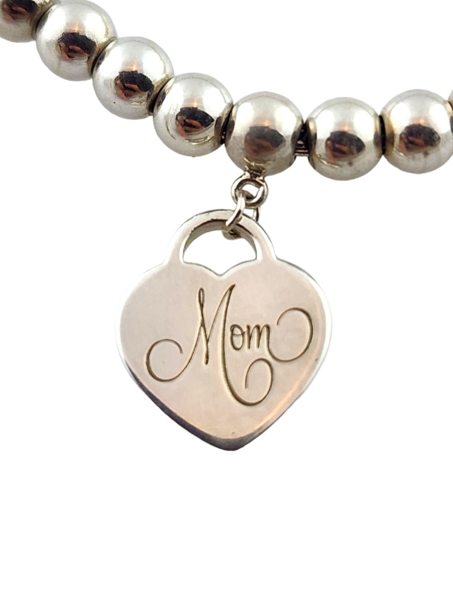 Tiffany & Co Sterling Silver Mom Heart Tag Bead Bracelet #18294 In Good Condition In Washington Depot, CT