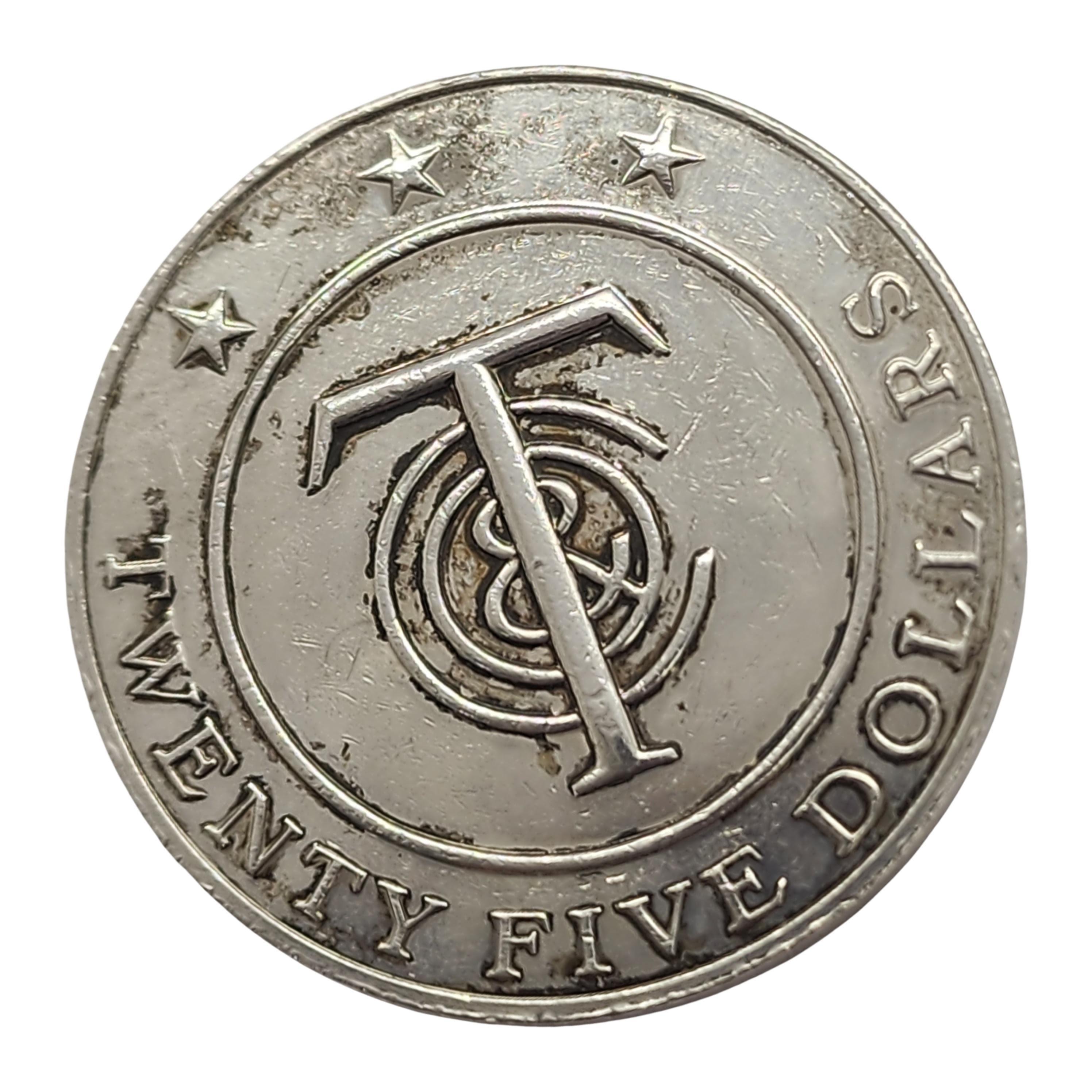 Women's or Men's Tiffany & Co Sterling Silver Money Coin Twenty Five Dollars #15960